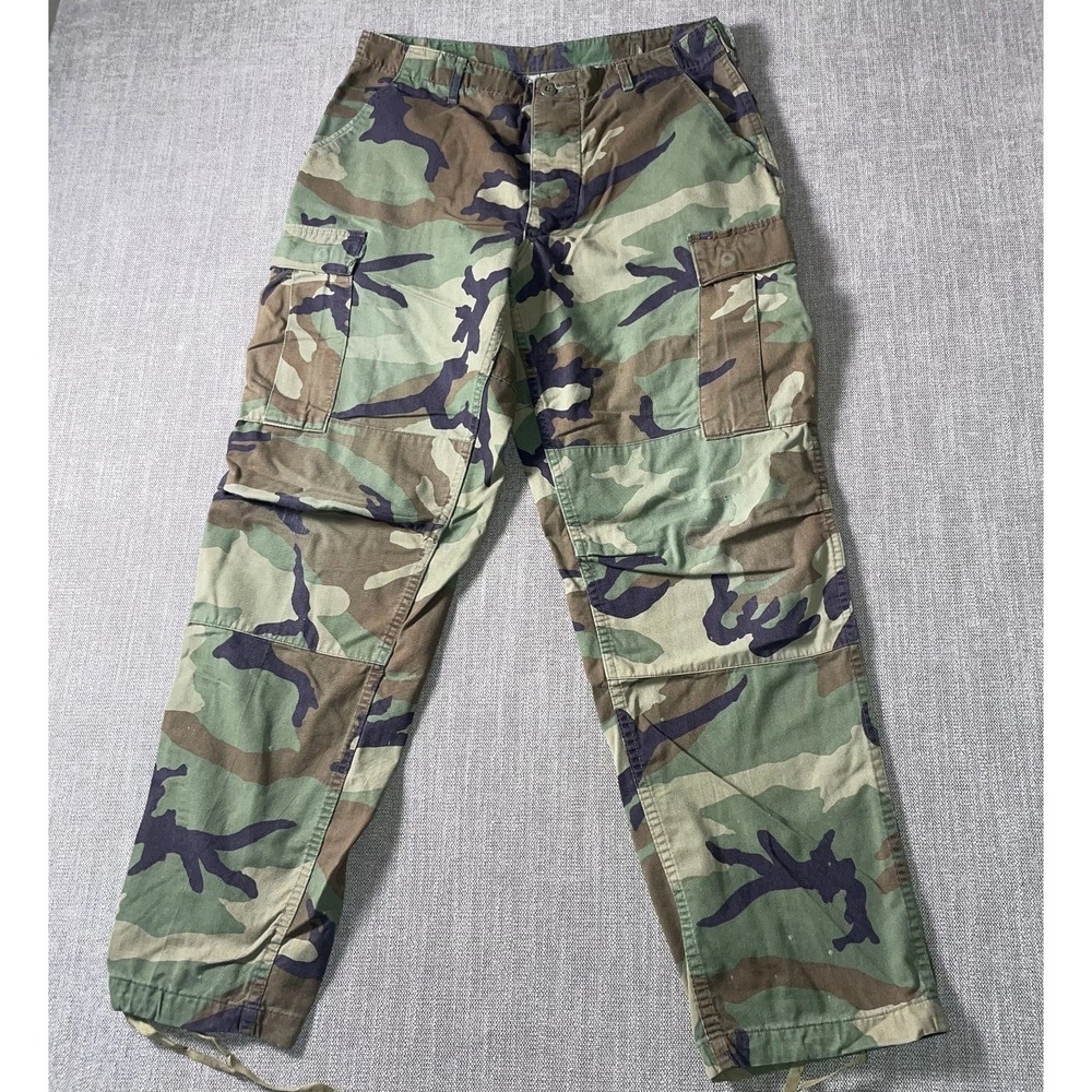 VTG US Army Cargo Pants Mens 34W Multi Woodland Camouflage Military Tapered Leg